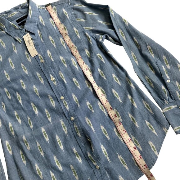 J. Crew women button down shirt sz 6/small abstract blue long sleeve 100% cotton - Picture 4 of 14